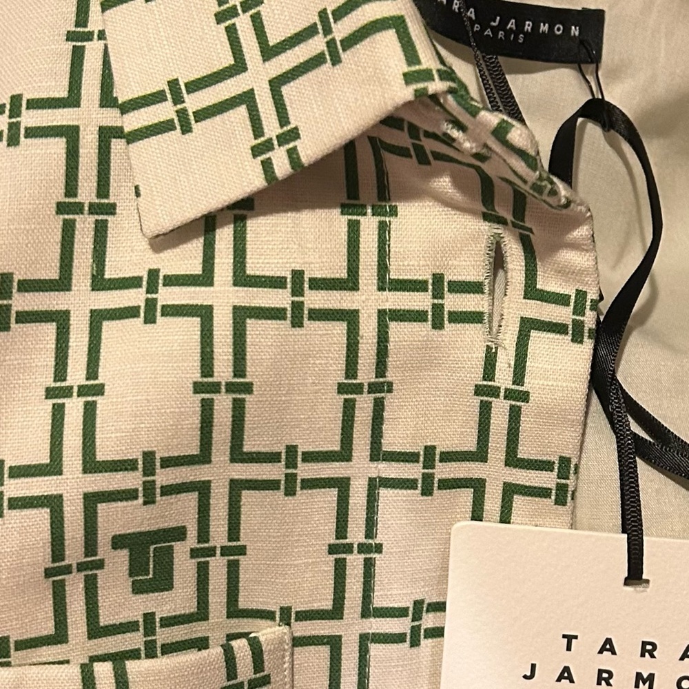Tara Jarmon Christine Woven Chain Link Logo Pattern Collar Button Front Top - Picture 14 of 14